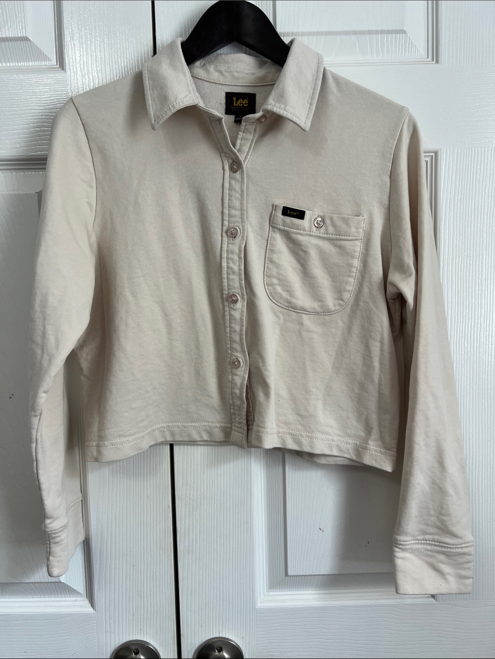 Lee Cream Button-Front Crop Jean Jacket